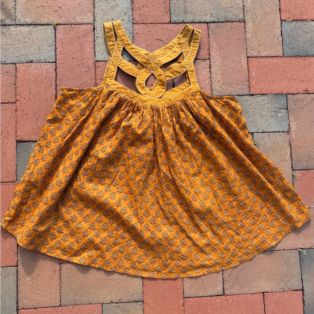 NWT Ochre Saffron Tank Top Gold World Market Boho Flowy Batik Bib Necklace Look - Picture 9 of 9